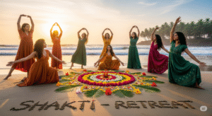 Women meditating at the beach during a wellness retreat, balancing hormones naturally